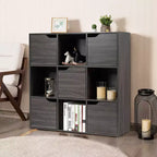 Costway Étagère 9 Cases Meuble de Rangement en Bois Étagères de Rangement Séparateur de Pièce Gris/Blanc