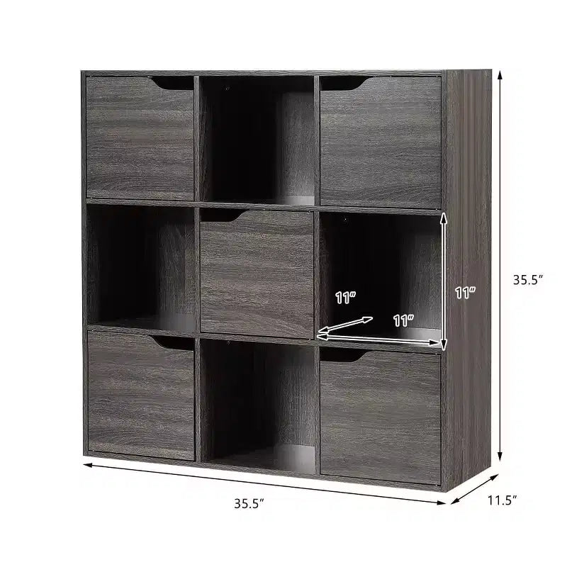 Costway Étagère 9 Cases Meuble de Rangement en Bois Étagères de Rangement Séparateur de Pièce Gris/Blanc
