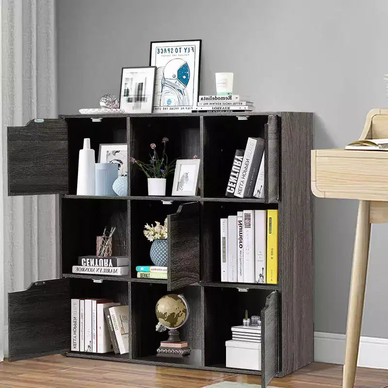 Costway Étagère 9 Cases Meuble de Rangement en Bois Étagères de Rangement Séparateur de Pièce Gris/Blanc