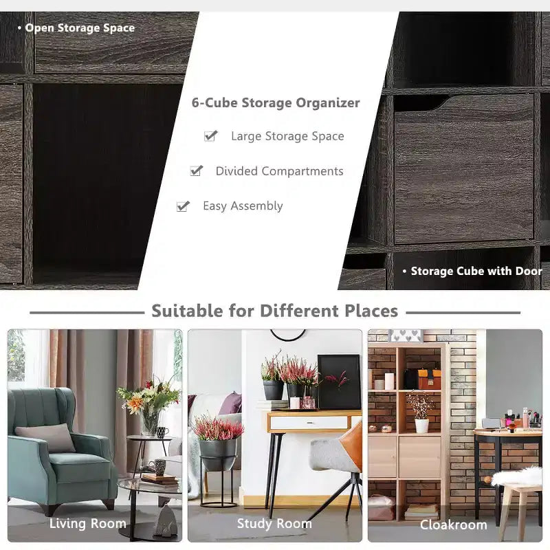 Costway Étagère 9 Cases Meuble de Rangement en Bois Étagères de Rangement Séparateur de Pièce Gris/Blanc