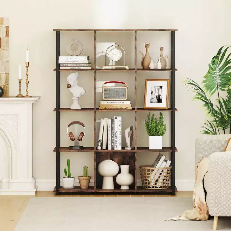 Costway Étagère bibliothèque 12 cubes de 145 cm de haut, bibliothèque autoportante, étagère de présentation industrielle