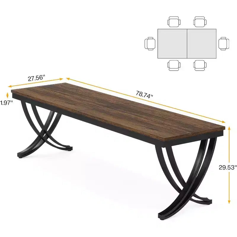 Table à manger rectangulaire de 78 pouces pour 6-8 personnes, grande table de ferme en bois avec pieds en métal robustes