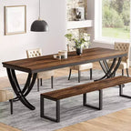 Table à manger rectangulaire de 78 pouces pour 6-8 personnes, grande table de ferme en bois avec pieds en métal robustes