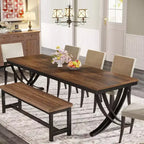 Table à manger rectangulaire de 78 pouces pour 6-8 personnes, grande table de ferme en bois avec pieds en métal robustes