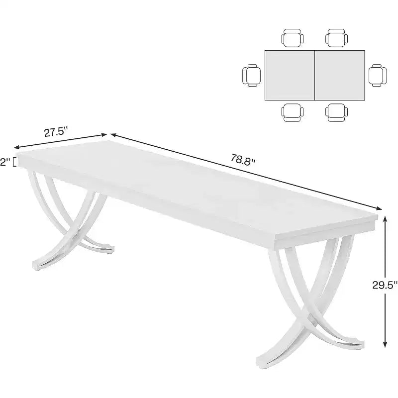 Table à manger rectangulaire de 78 pouces pour 6-8 personnes, grande table de ferme en bois avec pieds en métal robustes