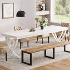 Table à manger rectangulaire de 78 pouces pour 6-8 personnes, grande table de ferme en bois avec pieds en métal robustes