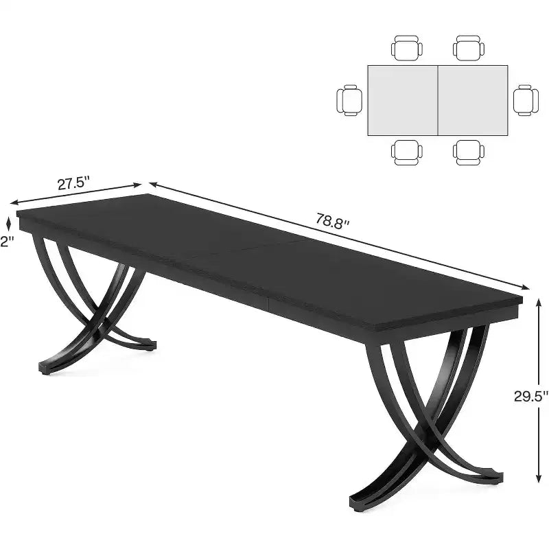 Table à manger rectangulaire de 78 pouces pour 6-8 personnes, grande table de ferme en bois avec pieds en métal robustes