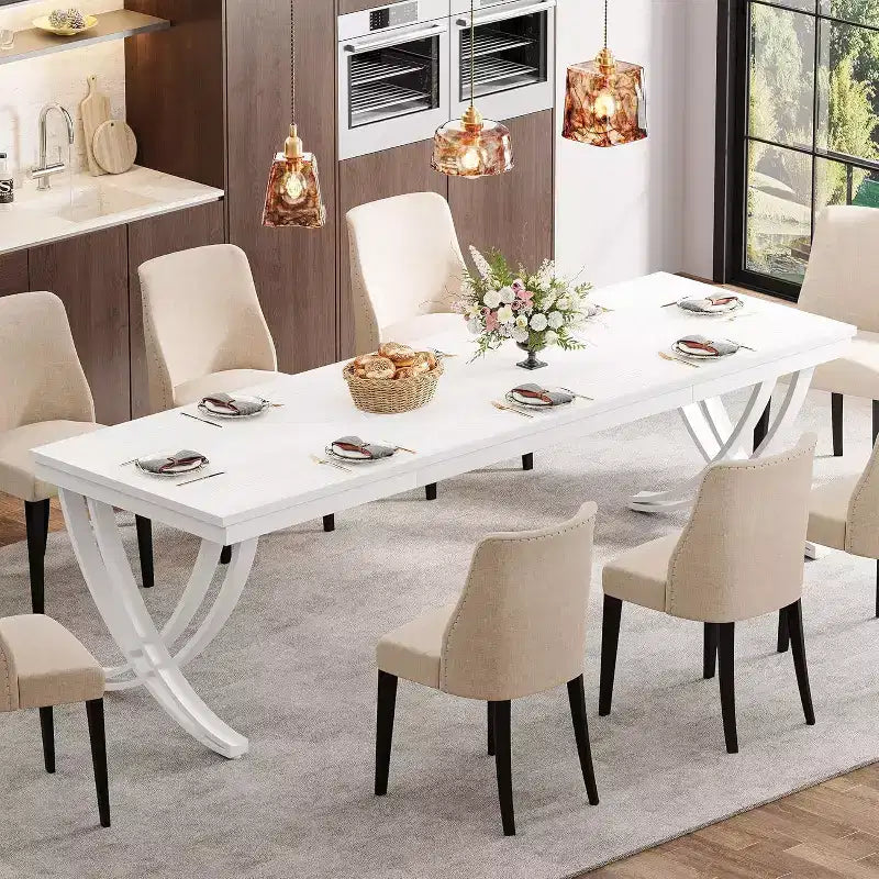 Table à manger rectangulaire de 78 pouces pour 6-8 personnes, grande table de ferme en bois avec pieds en métal robustes