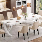 Table à manger rectangulaire de 78 pouces pour 6-8 personnes, grande table de ferme en bois avec pieds en métal robustes
