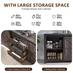 SinCiDo Coiffeuse de ferme 60 avec porte coulissante de grange et 4 tiroirs, Meuble à tiroirs pour salon, chambre à coucher, bar à café