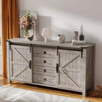 SinCiDo Coiffeuse de ferme 60 avec porte coulissante de grange et 4 tiroirs, Meuble à tiroirs pour salon, chambre à coucher, bar à café