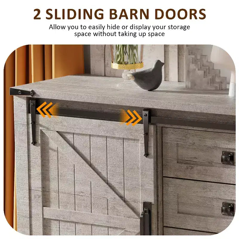 SinCiDo Coiffeuse de ferme 60 avec porte coulissante de grange et 4 tiroirs, Meuble à tiroirs pour salon, chambre à coucher, bar à café