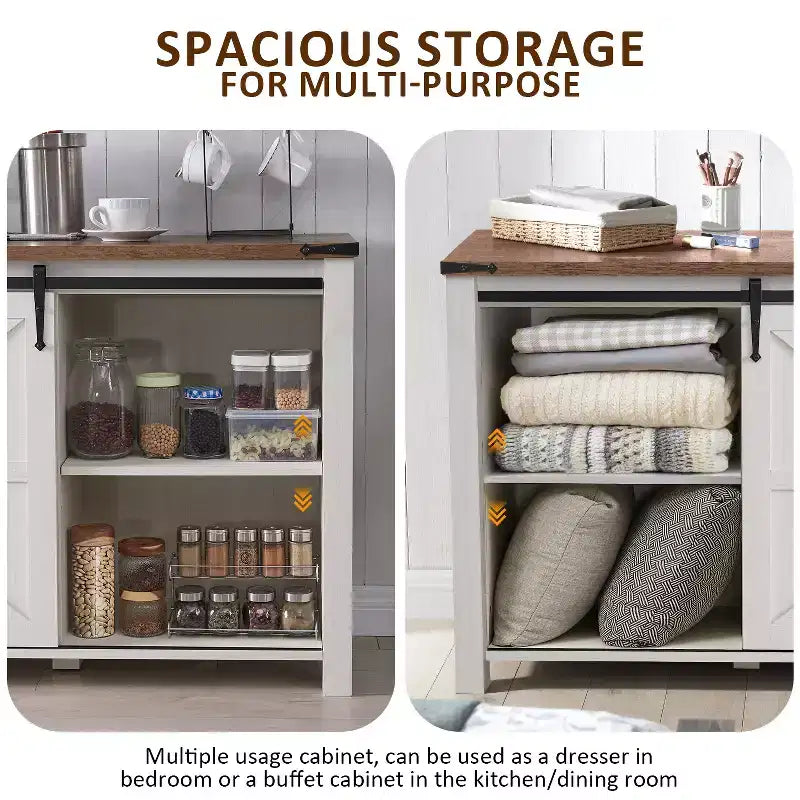 SinCiDo Coiffeuse de ferme 60 avec porte coulissante de grange et 4 tiroirs, Meuble à tiroirs pour salon, chambre à coucher, bar à café