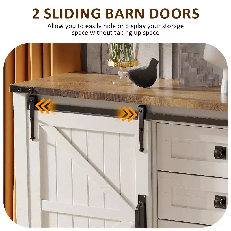 SinCiDo Coiffeuse de ferme 60 avec porte coulissante de grange et 4 tiroirs, Meuble à tiroirs pour salon, chambre à coucher, bar à café