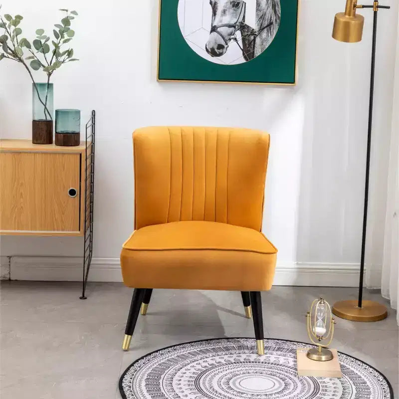 Fauteuil d'appoint moderne en velours Okak avec revêtement confortable, coussins profonds, fauteuil élégant avec pieds en bois massif pour salon, salle de lecture