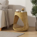 Hollow-Core Side Table with Wood-Grain Texture in Natural Finish