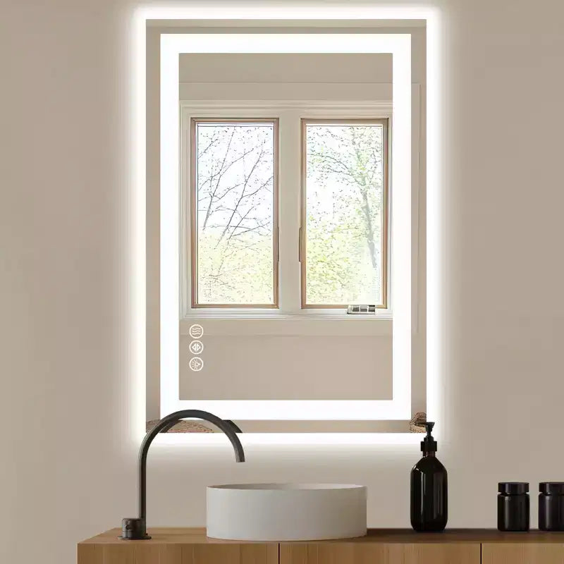24x36 Inch Anti-Fog Mirror, Large LED Bathroom Mirror with Touch Sensor, White