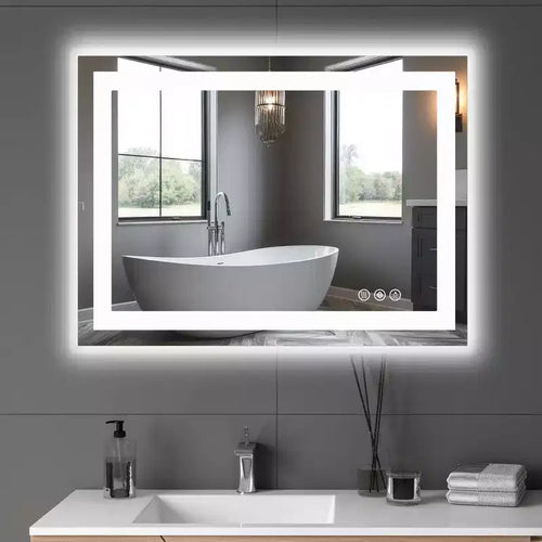 Miroir anti-buée 24x36 pouces, Grand miroir de salle de bain LED avec capteur tactile, Blanc