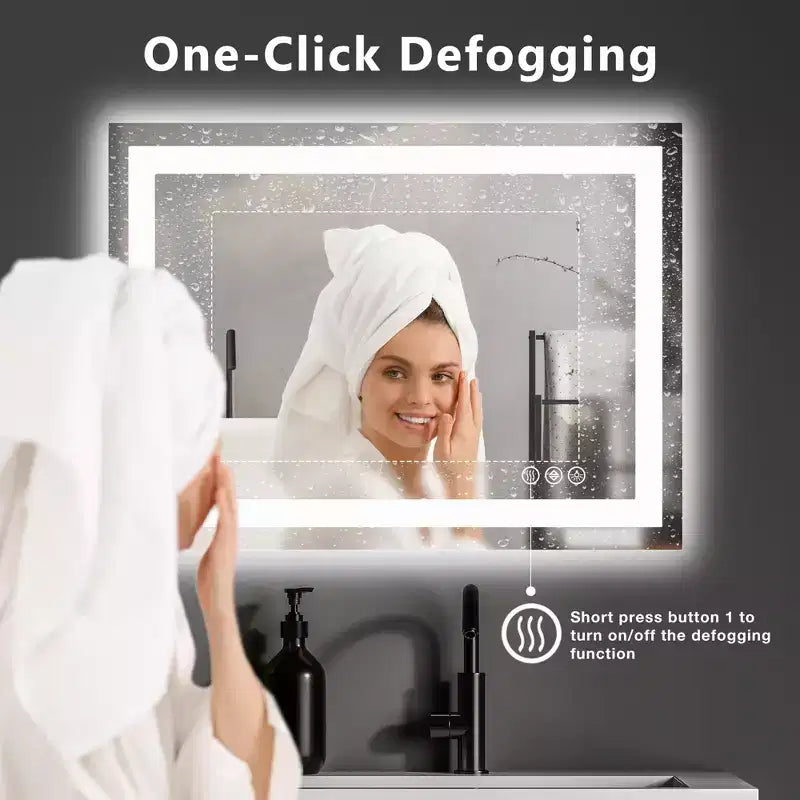 Miroir anti-buée 24x36 pouces, Grand miroir de salle de bain LED avec capteur tactile, Blanc