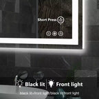 Miroir anti-buée 24x36 pouces, Grand miroir de salle de bain LED avec capteur tactile, Blanc