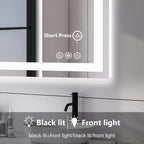 Miroir anti-buée 24x36 pouces, Grand miroir de salle de bain LED avec capteur tactile, Blanc