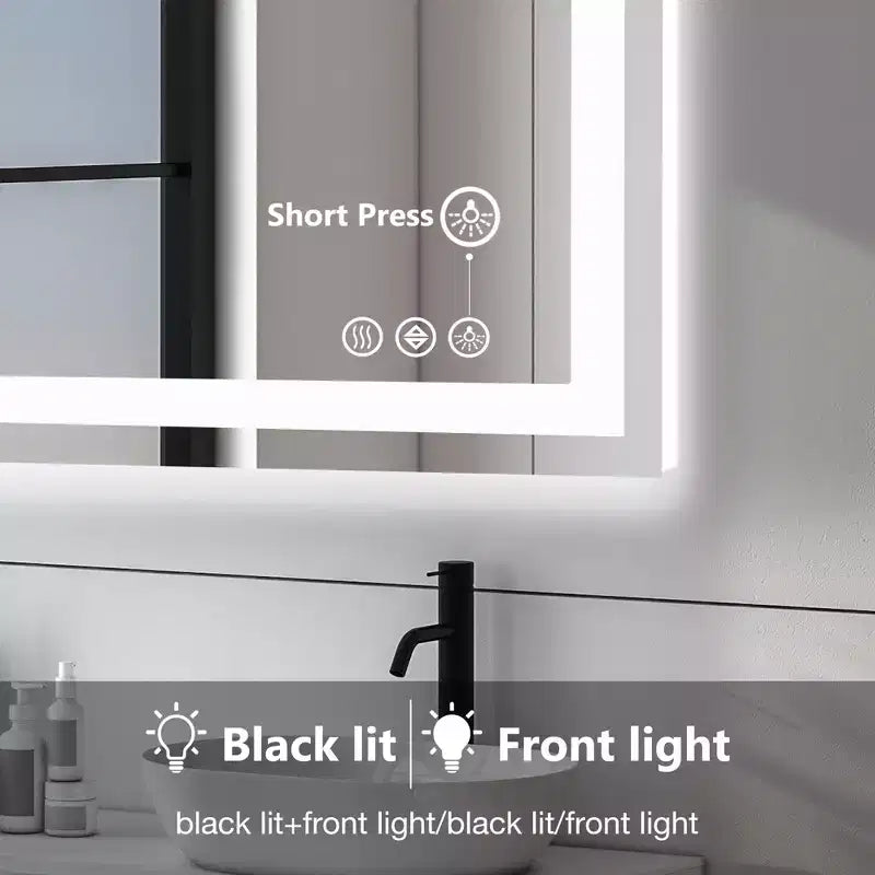 Miroir anti-buée 24x36 pouces, Grand miroir de salle de bain LED avec capteur tactile, Blanc