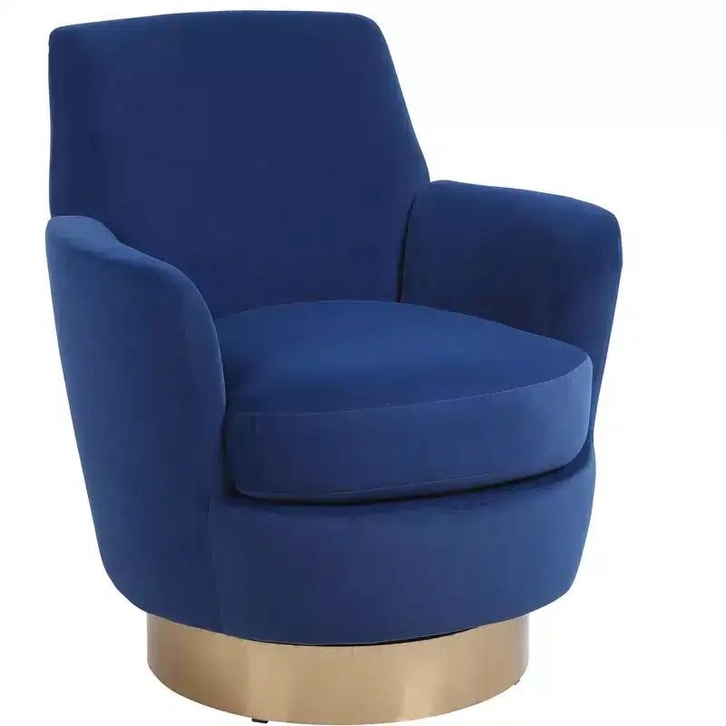Fauteuil pivotant de luxe en velours Okak, fauteuil d'appoint rotatif silencieux à 360° avec base dorée pour salon, chambre, bureau