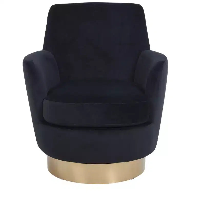 Fauteuil pivotant de luxe en velours Okak, fauteuil d'appoint rotatif silencieux à 360° avec base dorée pour salon, chambre, bureau