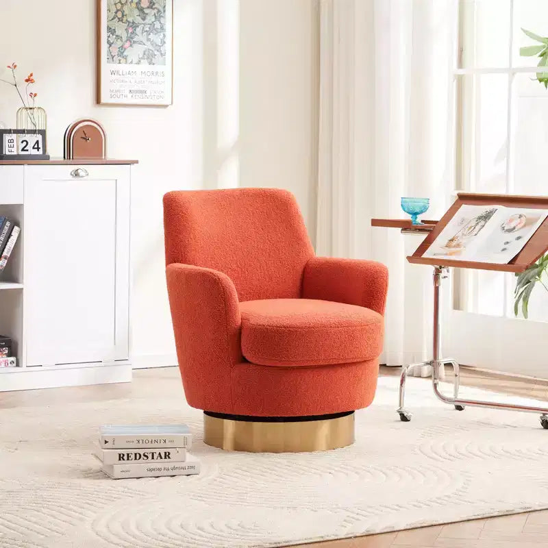 Fauteuil pivotant de luxe en velours Okak, fauteuil d'appoint rotatif silencieux à 360° avec base dorée pour salon, chambre, bureau