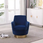 Fauteuil pivotant de luxe en velours Okak, fauteuil d'appoint rotatif silencieux à 360° avec base dorée pour salon, chambre, bureau