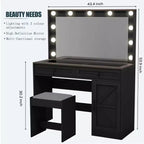 Coiffeuse Okak avec grand miroir, coiffeuse avec plateau en verre transparent et 3 tiroirs pour appartement/chambre à coucher
