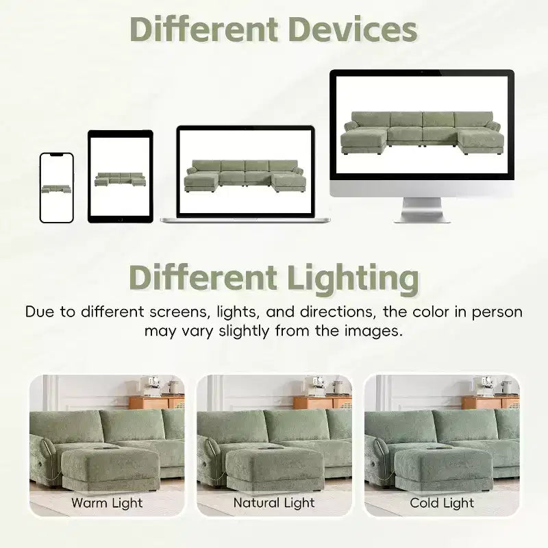 Canapé d'angle modulable Whisen 142, en U avec coussin d'assise extra large, chargeurs USB et USB-C