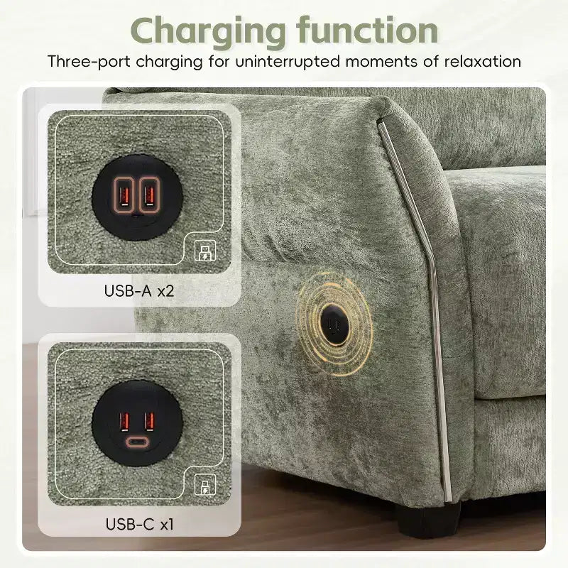 Canapé d'angle modulable Whisen 142, en U avec coussin d'assise extra large, chargeurs USB et USB-C