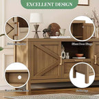 Meuble TV pour téléviseur 65 pouces, console TV de style campagnard pour salon, meuble de divertissement haut avec doubles portes coulissantes pour chambre à coucher