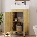 Meuble-lavabo de 16 po avec évier, meuble-lavabo de salle de bain vintage avec portes, meuble de salle de bain autoportant en bois de style rustique avec dessus