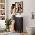 Meuble-lavabo de 16 po avec évier, meuble-lavabo de salle de bain vintage avec portes, meuble de salle de bain autoportant en bois de style rustique avec dessus