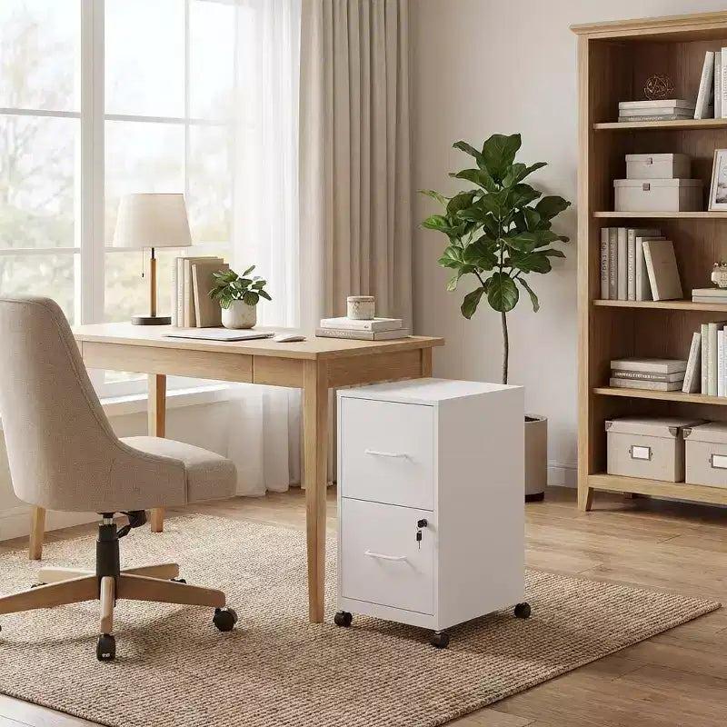 VIYET 25H Caisson de classement mobile à 2 tiroirs verrouillables, armoire roulante en métal sous le bureau avec roues, compatible avec les documents de format légal/lettre/A4 pour le bureau à domicile (blanc)