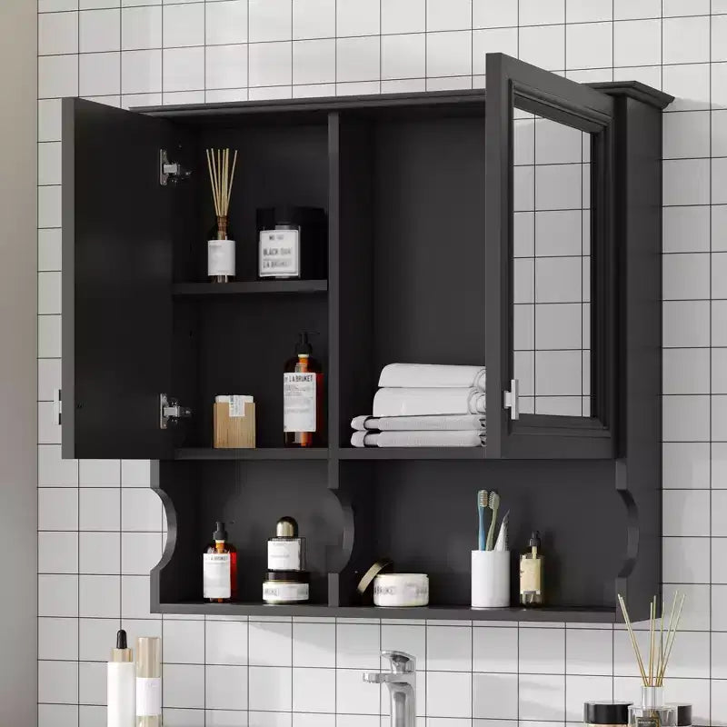 Meuble haut de salle de bain CASAINC 30'' avec miroir, étagères ouvertes, portes et étagère réglable