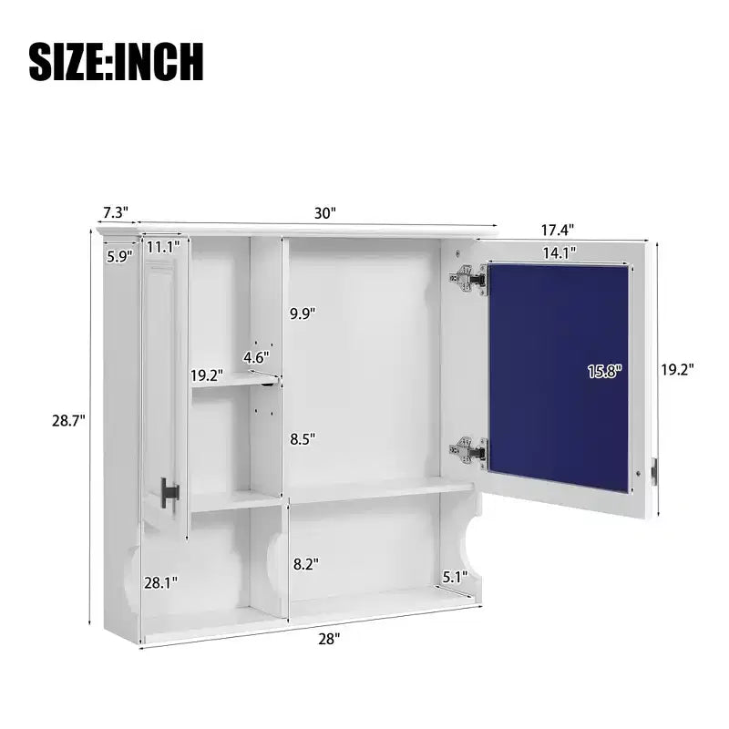 Meuble haut de salle de bain CASAINC 30'' avec miroir, étagères ouvertes, portes et étagère réglable