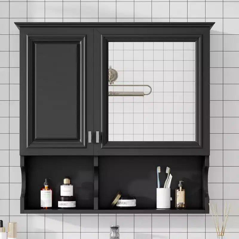 CASAINC 30'' Mirror Medicine Cabinet with Open Shelves, Doors & Adjustable Shelf for Bathroom Storage