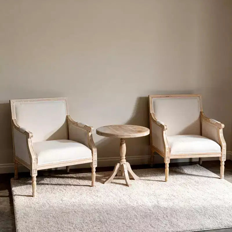 Fauteuil d'appoint français, cadre en bois traditionnel, revêtement en lin, finition vieillie, à l'unité