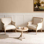 Fauteuil d'appoint français, cadre en bois traditionnel, revêtement en lin, finition vieillie, à l'unité