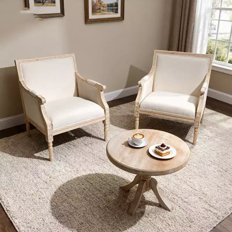 Fauteuil d'appoint français, cadre en bois traditionnel, revêtement en lin, finition vieillie, à l'unité