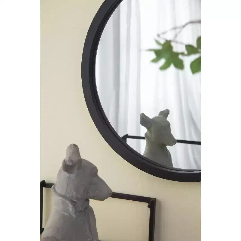 Miroir mural rond de 50 x 50 cm avec cadre en bois noir