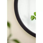 Miroir mural rond de 50 x 50 cm avec cadre en bois noir
