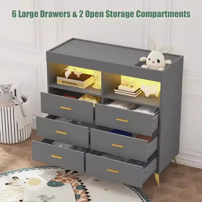 Acekool Commode à Langer avec Tiroirs Pieds en Métal Meuble de Rangement pour Chambre de Bébé