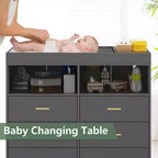 Acekool Commode à Langer avec Tiroirs Pieds en Métal Meuble de Rangement pour Chambre de Bébé