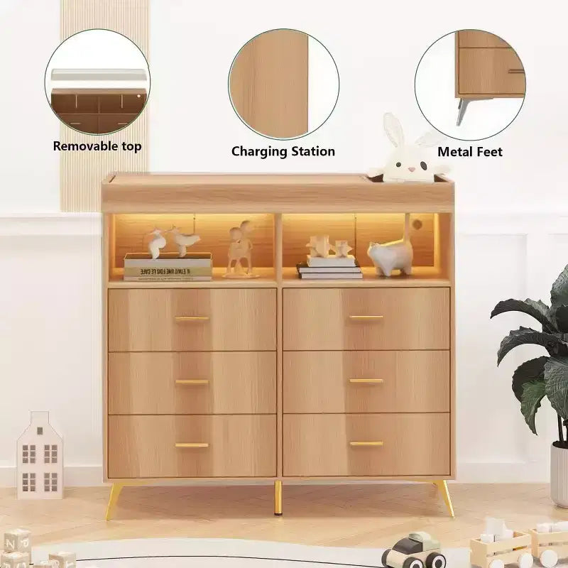 Acekool Commode à Langer avec Tiroirs Pieds en Métal Meuble de Rangement pour Chambre de Bébé
