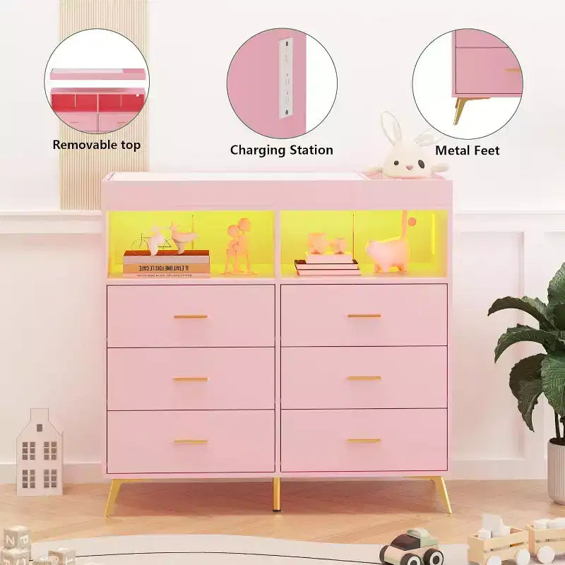 Acekool Commode à Langer avec Tiroirs Pieds en Métal Meuble de Rangement pour Chambre de Bébé