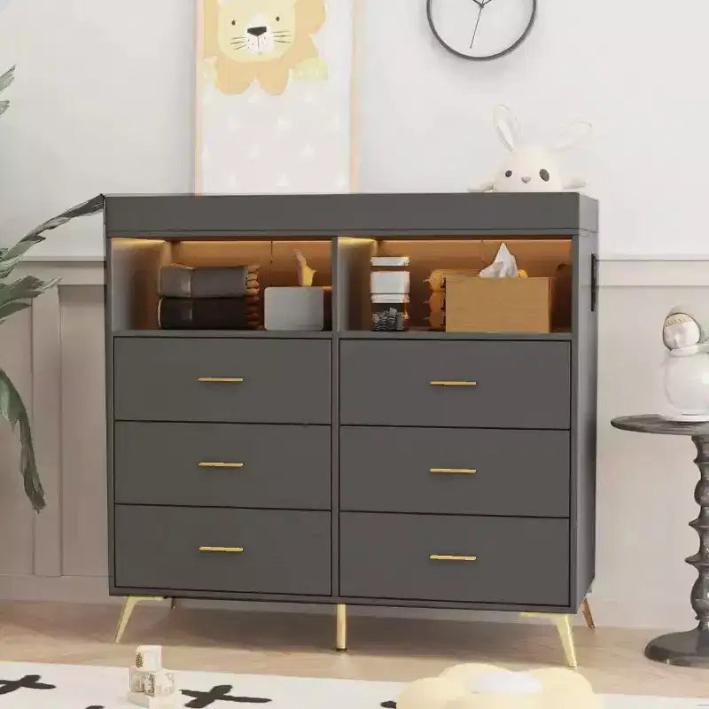 Acekool Commode à Langer avec Tiroirs Pieds en Métal Meuble de Rangement pour Chambre de Bébé
